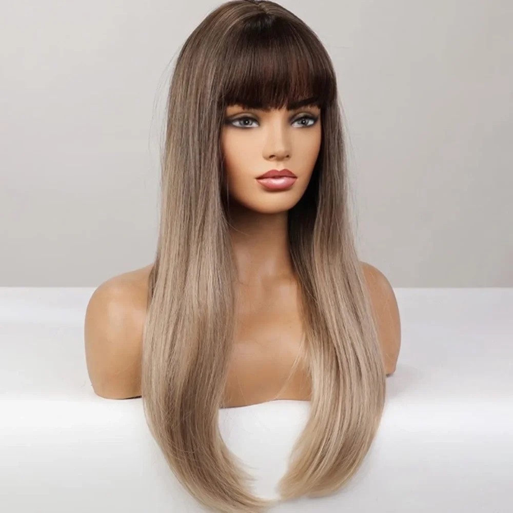 Ombré Brown Straight Bang Wigs